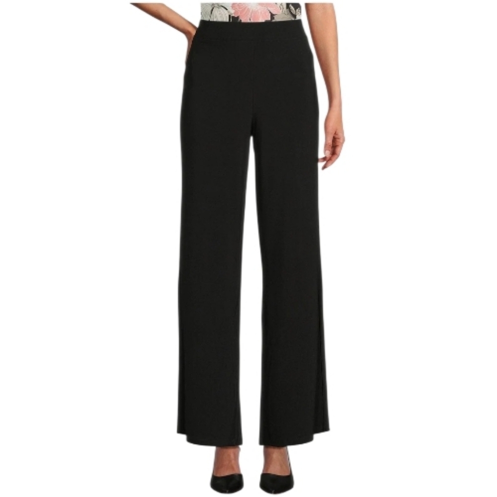Kasper Womens Dress Pants Sz XL Black Liquid Knit Wide Leg lastic Waist Pull on